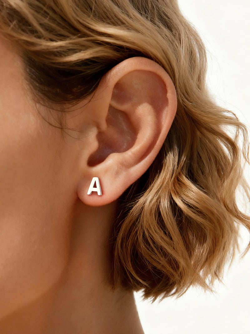 ChicSilver Sterling silver initial earrings Hypoallergenic Earrings Simple Small Initial Earrings Letter Studs for Women Sensitive Ears Personalized Gifts (Alphabet A) - Image 2
